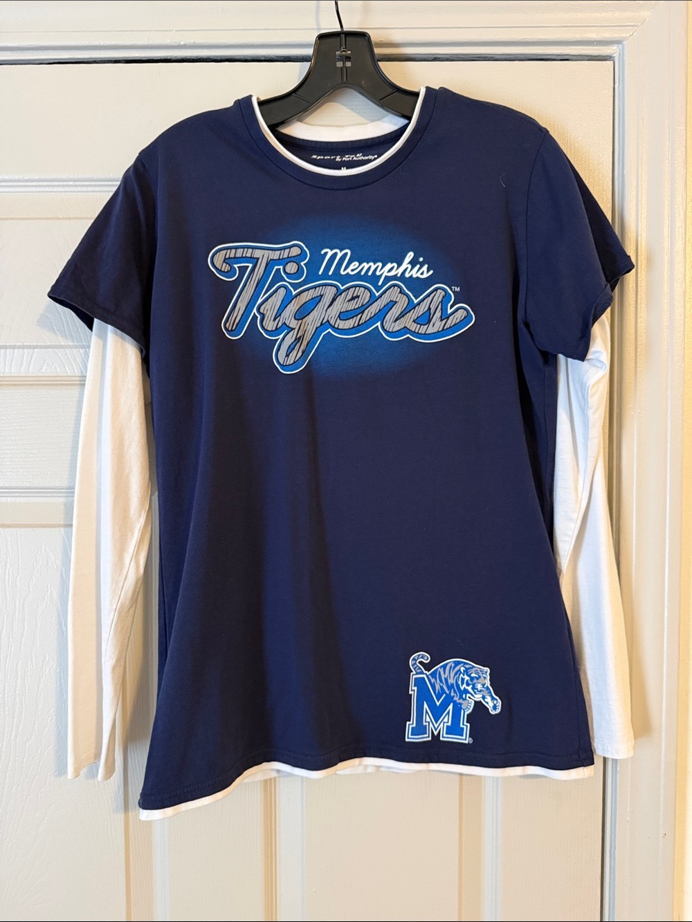Sport-Tek Memphis Tigers Navy and White Layered-Look Long Sleeve Tee